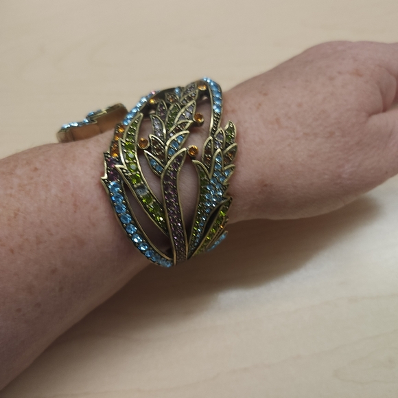 Elegant Blue and Gold Cuff Bracelet - Picture 2 of 5